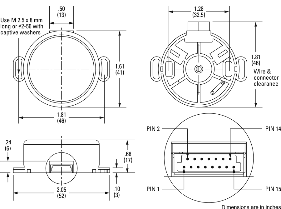 Magnetic Incremental Rotary Without Index- ENC-M15 Dimensions